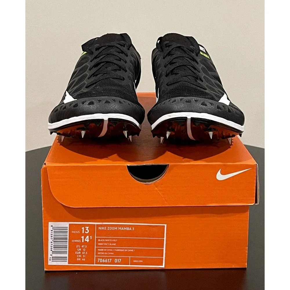 Nike Zoom Mamba 3 Track Spikes Mens Size 13 Shoes Black Volt 706617-017 w/ Bag‎